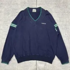 80s 90s USA企画 adidas 万国旗タグ Vネック スウェット