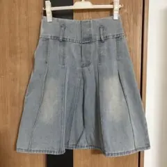 ライトブルーデニムスカート 膝丈 F