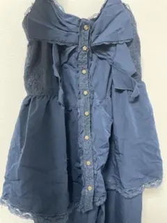 ネイビー レースアップ ガウチョワンピース