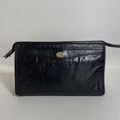 2601-46｜美品｜グッチ クラッチバッグ レザー ブラック GGロゴ金具