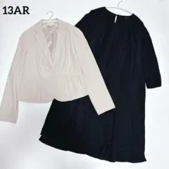 美品✨ワンピーススーツセットアップ ライトベージュ×黒 13号 大きいサイズ