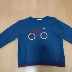 自転車刺繍 ネイビー 長袖ニットセーター
