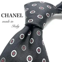 CHANEL ココマークとカメリア 総柄 ジャガード シルクネクタイ グレー