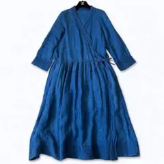 ネストローブ リネン100% インディゴ染めカシュクール ロングワンピース