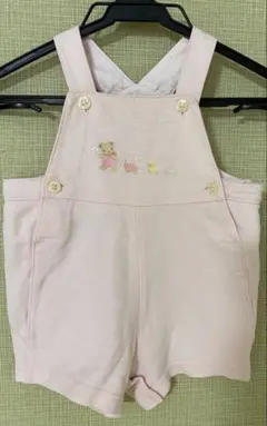 ピンクの刺繍オーバーオール