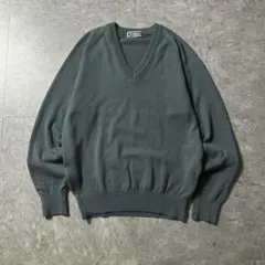 90s ヴィンテージ Vネックニット 高級カシミヤ100% 日本製 深緑 L