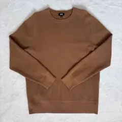 【美品】ユニクロ ミラノリブクルーネックセーター ブラウン Lサイズ
