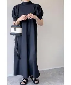 【完売品】&.NOSTALGIA スタンドネックパフスリーブワンピース 黒