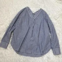 美品★anySIS ストライプ Vネックシャツ 長袖 青　ブルー　Lサイズ