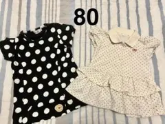 Ribbon Casket 水玉模様 ワンピース 80 半袖　リボンキャスケット