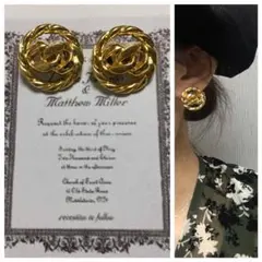 再販 957-1☺︎チェーンロゴとゴールドのヴィンテージ風ピアス☺︎