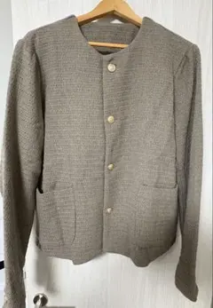 Dazy ノーカラージャケット XL ツイード調 グレージュ 春物