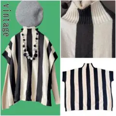 ヴィンテージ古着︎✦︎白黒 太ストライプ︎✦︎ハイネック︎✦︎半袖ニット︎✦︎ベスト︎
