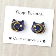 【yf.1382】夜空　猫ピアス　　星　月　大人可愛い　綺麗　キラキラ