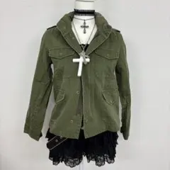 ミリタリージャケット 薄手 ダークコア フード収納 グランジ ナポレオン