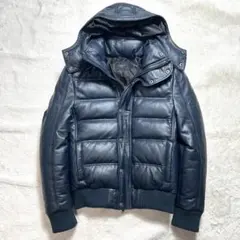 リューグレザー　ダウン　ネイビー　羊革　フード脱着可