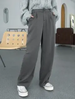グレー ハイウエストパンツ カジュアルパンツ スラックス