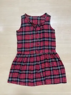 ノースリーブ　赤黒　チェックワンピース