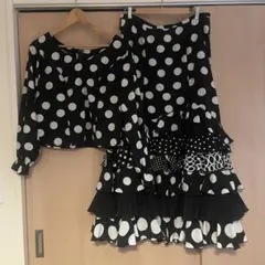 【YH様専用】フラメンコツーピース　黒×白水玉(オーダーメイド)