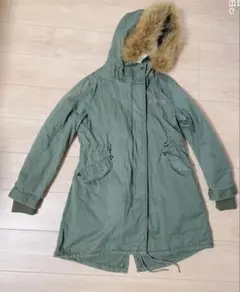 Lサイズオリーブグリーン フリース裏地 モッズコート