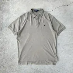 ポロラルフローレン古着90sビッグポロシャツ半袖ヴィンテージ刺繍ロゴLベージュ