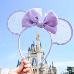 ディズニー ミニーカチューシャ パープル リボン付き