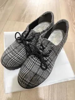 NUOVO 厚底 チェック柄 ローファー　レースアップシューズ　M