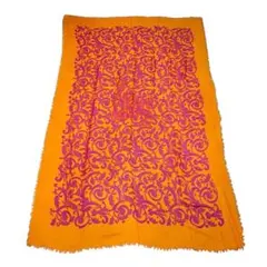 ロエベ　LOEWE　ストール　ショール　アラベスク調　カシミヤ混　大判　オレンジ
