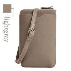 【新品】本革 スマホショルダー ケース 大容量 財布 ライトグレー
