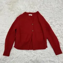 tumugu: ツムグ　ウール　毛100 長袖カーディガン　レッドのサムネイル