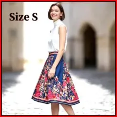 【美品】フレアスカート S 花柄 大人可愛い フェミニン ミモレ丈 華やか 春