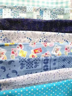 ブルー系8枚セットカットクロス　 (青、水色、ラメ　華やかなプリントセット)