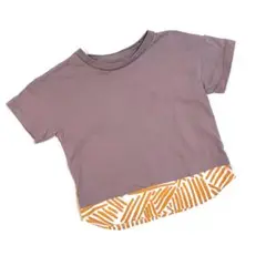 オーシャンアンドグラウンド　あずき色クロップドTシャツ（オレンジパターン）