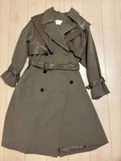 HARE ハレ　フェイクレザー切り替えトレンチコート　カーキ　トレンチコート