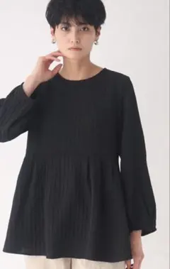 OPAQUE.CLIP ふくれジャカードペプラムブラウス ブラック Lサイズ