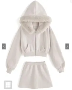 GRL ファーフードジップパーカー×ミニスカートセットアップ [tu935]