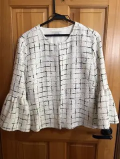 ツイード風チェックジャケット ベルスリーブ