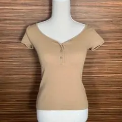 PRIVATE LABEL️ ニット Tシャツ Mサイズ 茶色 ラメ 半袖のサムネイル