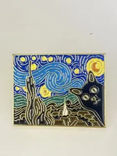 ♪51★新品未使用★黒猫、アート風デザイン★ピンバッジ★