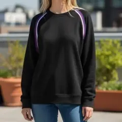 美品 ユニクロ スウェット XL 黒 ラグランスリーブ パープルライン おしゃれ