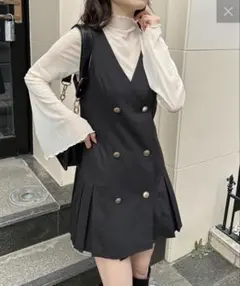 ワンアフターアナザーナイスクラップ プリーツミニワンピース ブラック