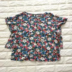 【匿名配送】グローバルワーク　《L》花柄　総柄　フリル袖　ブラウス　麻混