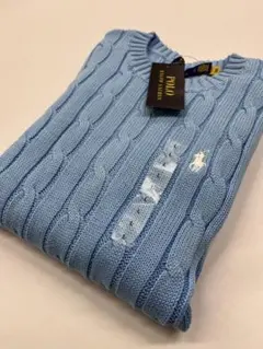 Ralph Lauren 半袖ケーブルニット　ブルーＬ
