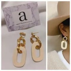 2191☺︎2連ゴールドチェーンとウッドフープのピアス☺︎