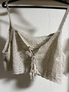 レース編み ベージュ クロップドトップ