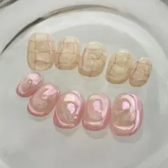 No.29ネイルチップ サイズオーダー ピンクチェック ニュアンス オーロラ