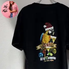 PARADISE SHORES オウム カクテル クリスマス 黒Tシャツ 2XL