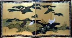 壁掛け屏風 日本画 金箔彩色 『琳派 梅と桜に金鶏鳥』 - メルカリ