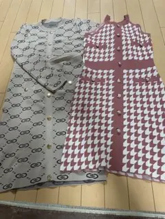 ロゴパターンとハウンドトゥースワンピース2点セット
