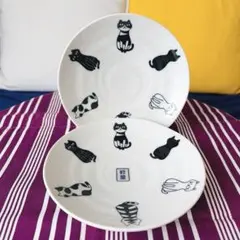 【新品未使用品】美濃焼 おすわり猫 プレート 皿 和食器 アニマル 2点セットのサムネイル